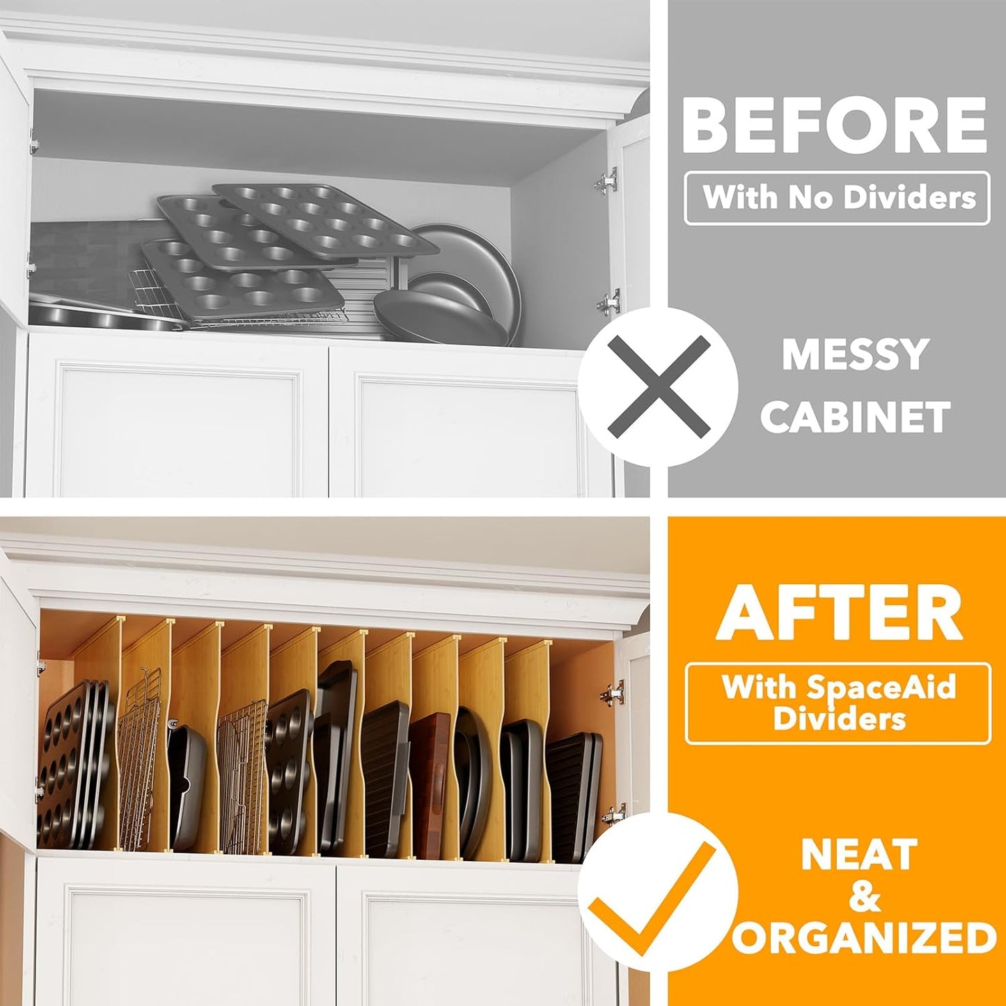 SpaceAid 6 Pack Tray Dividers for Cabinets, Pressboard Kitchen Cookie Baking Sheet Organizer for Cabinet, Vertical Pan and Trays Organizers for Pantry Storage