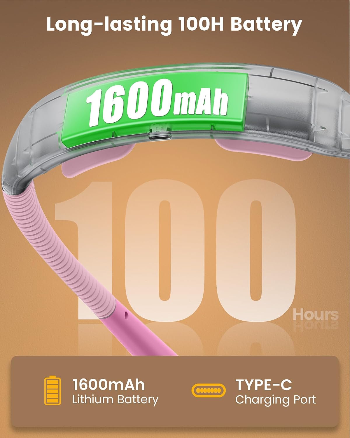Glocusent Neck Light with Timer, 100 Hours Book Light for Bedtime Reading | Neck Reading Light, 3-Color, 5 Brightness, Bendable, Ergonomic, 1600mAh, Rechargeable, Eye Care, Sleep Aid, Travel Lock, Gift