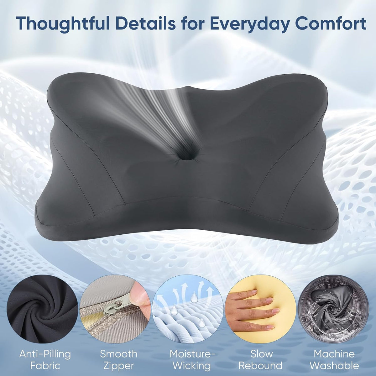 Sweetcrispy Cervical Pillow for Neck Pain Relief, Cooling Memory Foam