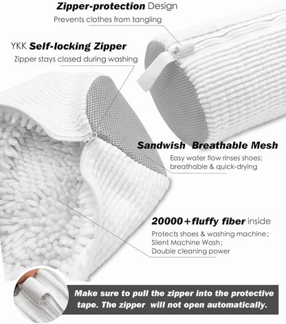 Shoe Washing Machine Bag,Laundry Shoe Bag for Washer and Dryer,Reusable Shoe Cleaning Bag for Sneakers,Tennis Shoes,With Self-locking Zipper, Microfiber Inside,Include Shoe Bag (Pro Grey - 1 Pack)
