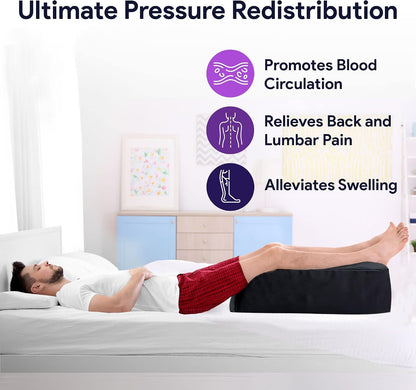 ProHeal Heel Elevation Pillow - Gel Infused Memory Foam Wedge Pillows - Relief for Heel Pain and Pressure Ulcer - Treatment for Knee, Back, and Leg Blood Circulation - 24” x 16” x 7” x 5.5”