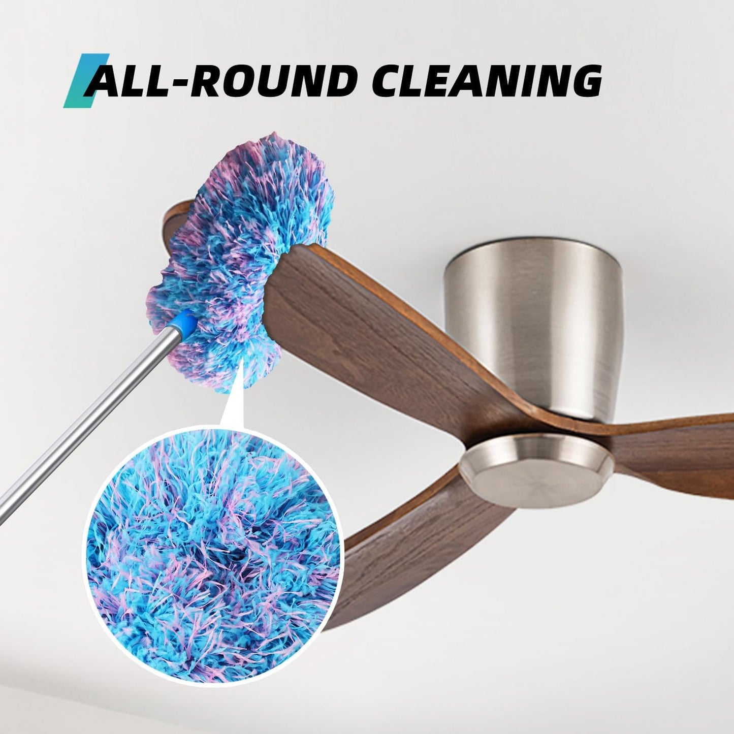 DRQ Ceiling Fan Cleaner Duster with 13-48 in Extension Pole, Blue | Detachable, Washable Microfiber Brush Head Is Reusable for Ceiling Fan Blades, Walls, Bookshelves, Door Tops and Window Tops