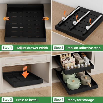PAKETA 4 Pack Expandable Pull Out Cabinet Organizer,21" Deep | Pull Out Drawers for Cabinets with width from 12" to 20",Sliding Drawers for Cabinets with Upgrade 3 Slide Rails,hold 65 lbs