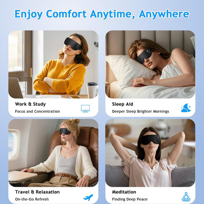 Rechargeable Heated Eye Mask | Warm Compress Sleep Mask for Dry-Feeling Eyes, 4 Heat Levels, 15–60 Min Timer, USB-C, Light Blocking, Washable Cover