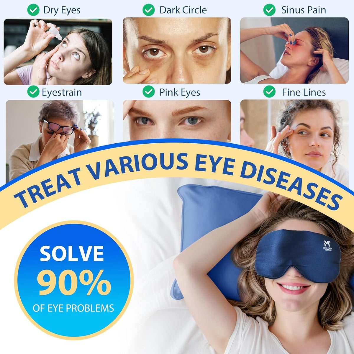 Silk Cordless Heated Eye Mask, Washable Heat Eye Compress for Dry Eye Electric Eye Heating Pad Warm Eye Mask for Eye Fatigue Stye Sinus Blepharitis MGD Gifts for Men Women - MerSun