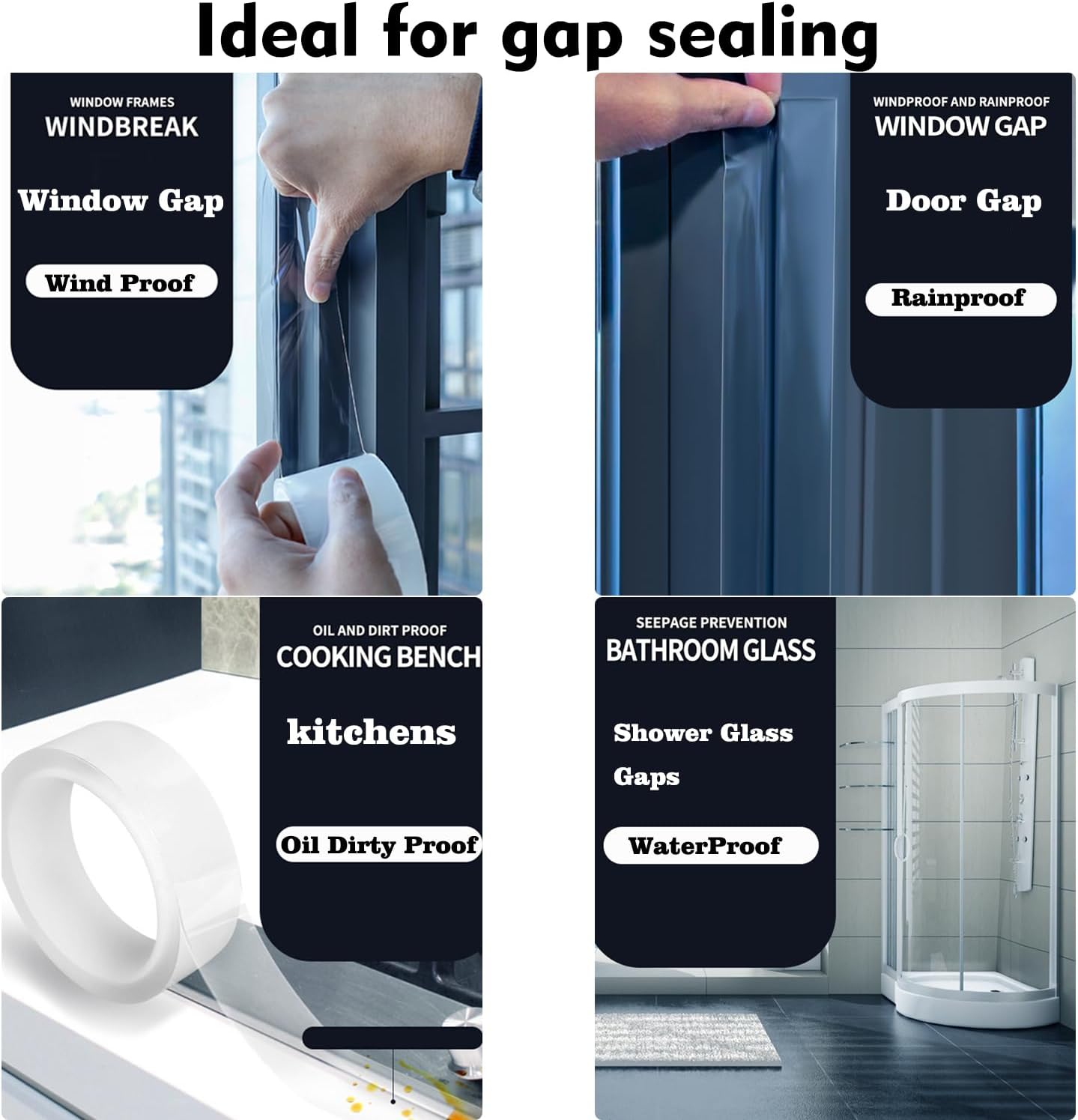 Qoqooice Transparent Window Weather Sealing Tape 2 Inch x 33 FT Weather Stripping Residue-Free Clear Window Insulation Tape for Doors Windows and Shower Glass Gaps