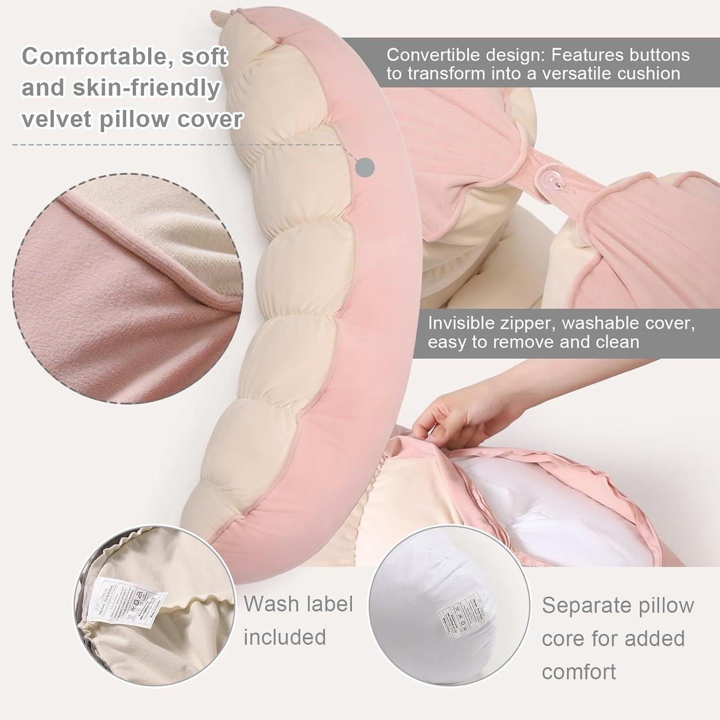 Peallow(Pat. Pend) – Long Round Body Pillow for Adults, Bolster Pillow for Sleeping, Soft and Supportive Pillow for Sleeping & Lumbar Support (Green-White, 29.5")