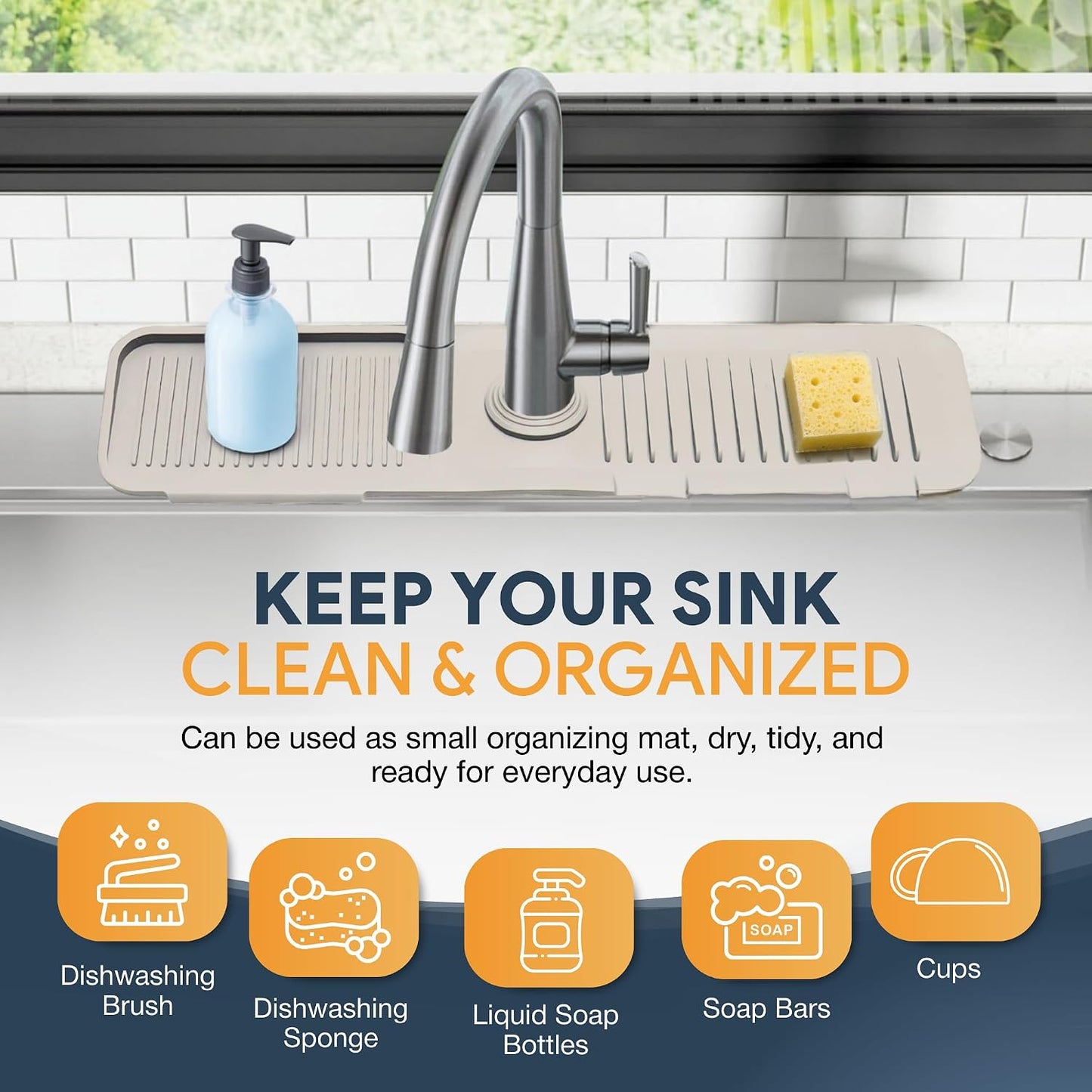 14.6” Silicone Faucet Mat For Kitchen Sink, Kitchen Sink Splash Guard Behind Faucet, Kitchen Faucet Mat For Kitchen Sink, Kitchen Sink Faucet Mat Splash Guard and Sink Water Splash Guard (Gray)