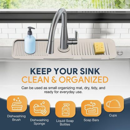 14.6” Silicone Faucet Mat For Kitchen Sink, Kitchen Sink Splash Guard Behind Faucet, Kitchen Faucet Mat For Kitchen Sink, Kitchen Sink Faucet Mat Splash Guard and Sink Water Splash Guard (Gray)