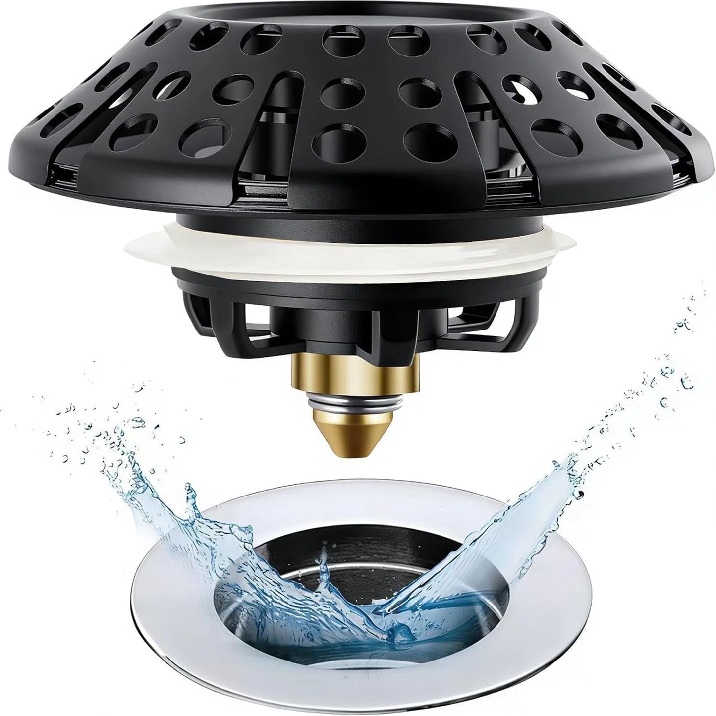AzWzz Universal Tub Stopper Bathtub Drain Plug, Pop Up Tub Drain Hair Catcher, Drain Cover with Strainer, for 1-3/8 to 2in Bath Drain Hole