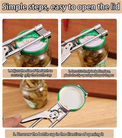 2026 New Upgrade Jar Opener for Weak Hands, Adjustable Stainless Steel can Opener，Multifunctional Can & Bottle Lid Gripper Bottle Opener with Handle, Kitchen Tool for Seniors and Kids (1PCS)