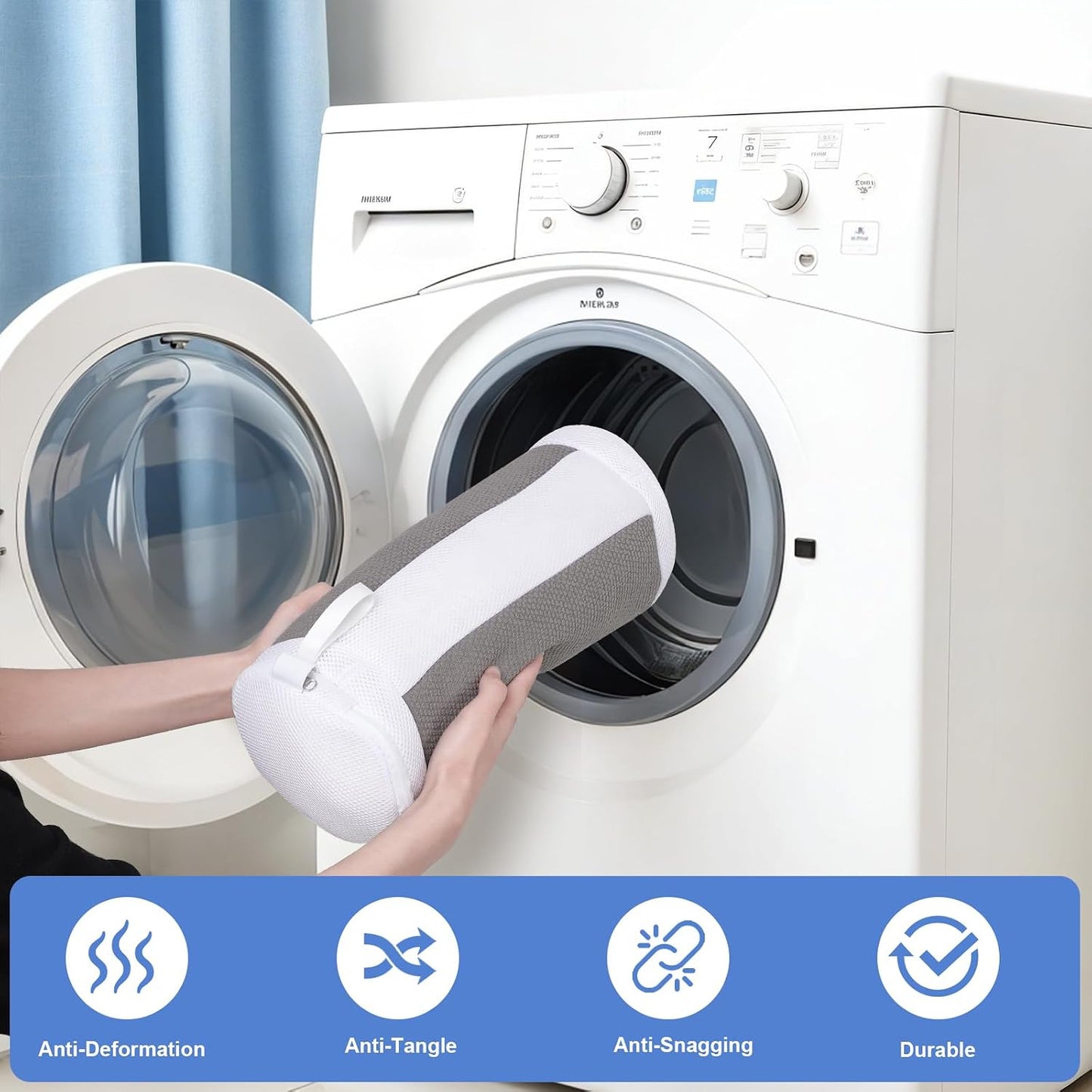 2 PCS Shoe Washing Machine Bags for Washer and Dryer, Grey + White | Reusable Laundry Shoe Bag, Hands Free, Hidden Self-locking Zipper, 360° Deep Cleaning, For Sneakers and All Shoes Types