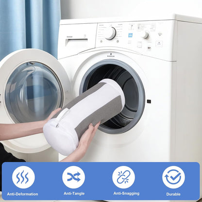 2 PCS Shoe Washing Machine Bags for Washer and Dryer, Grey + White | Reusable Laundry Shoe Bag, Hands Free, Hidden Self-locking Zipper, 360° Deep Cleaning, For Sneakers and All Shoes Types