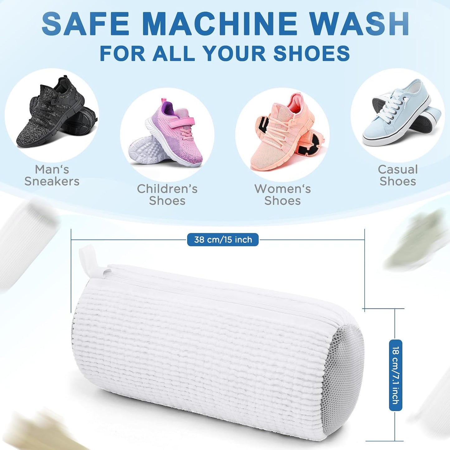 Aship Shoe Washing Machine Bag, Laundry Shoes Bag for Washer & Dryer - 2PC Reusable Shoe Cleaning Bag for Sneakers,Tennis Shoes, 360° Deep Cleaning With Self-locking Zipper for All Shoes Sizes - White