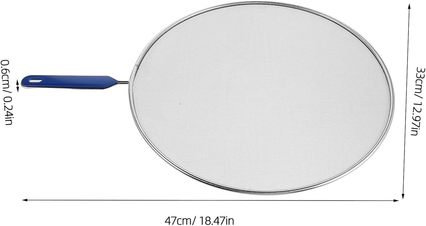 Splatter Screen for Frying Pan - 18.5" Stainless Steel Grease Splatter Guard with Fine Mesh & Heat-Resistant Handle - Oil Splash Shield for Bacon Frying and Cooking