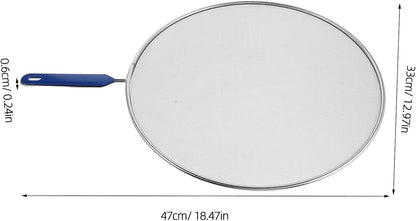 Splatter Screen for Frying Pan - 18.5" Stainless Steel Grease Splatter Guard with Fine Mesh & Heat-Resistant Handle - Oil Splash Shield for Bacon Frying and Cooking
