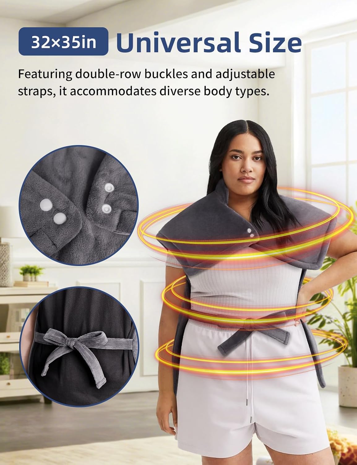 Heating Pad for Back, Shoulders, Abdomen & Waist, 6 Heat Levels & 4 Timer Settings, Moist/Dry Heat Option, Machine Washable