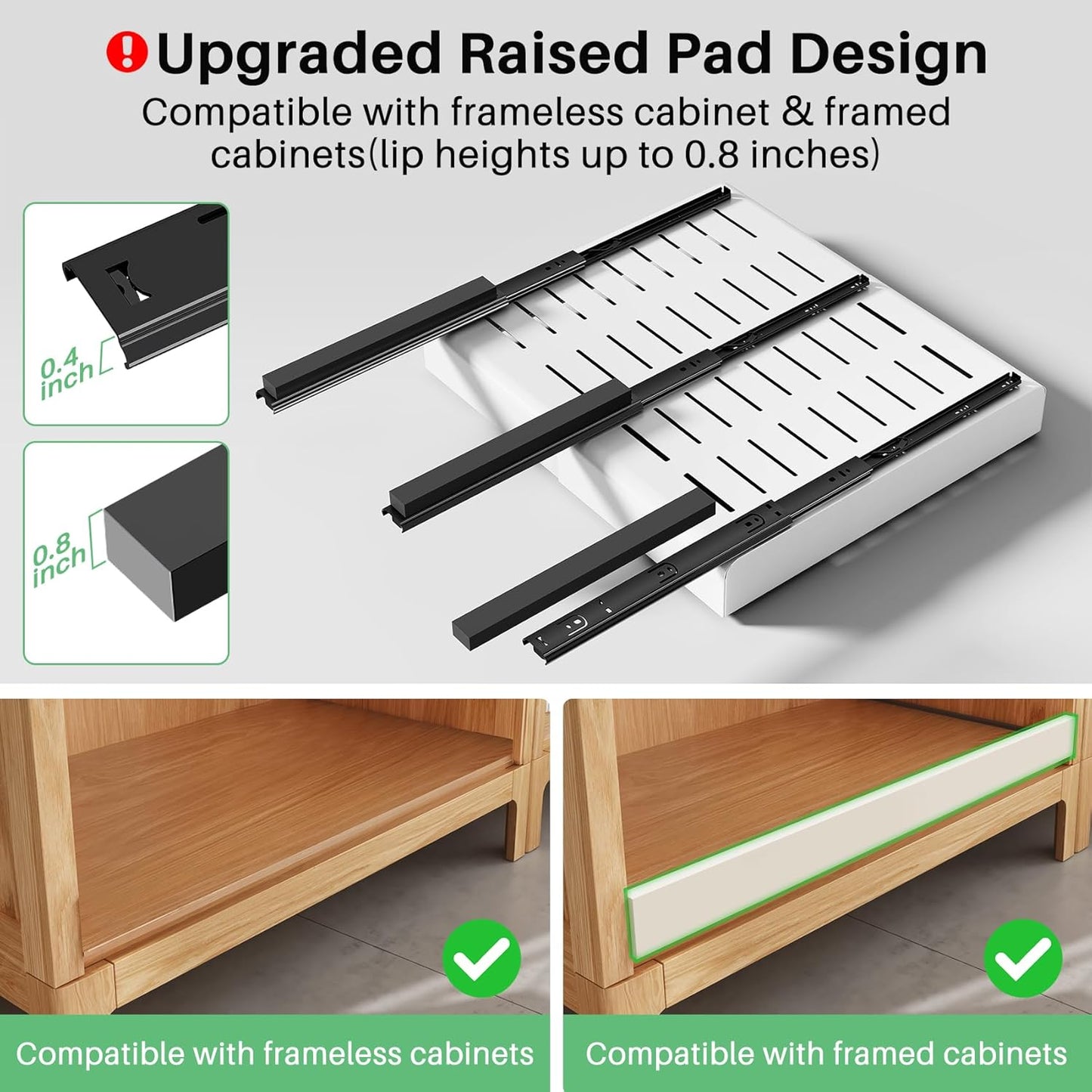 Kitstorack Pull out Cabinet Organizer, Expandable(12"-20") Heavy Duty Slide out Drawers Fixed with Adhesive Nano Film for Pots, Roll out Shelf Storage for Kitchen Base Cabinet Organization(White)