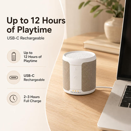 Portable White Noise Machine, 30 Sounds, USB-C, 12H Battery, Mini Travel