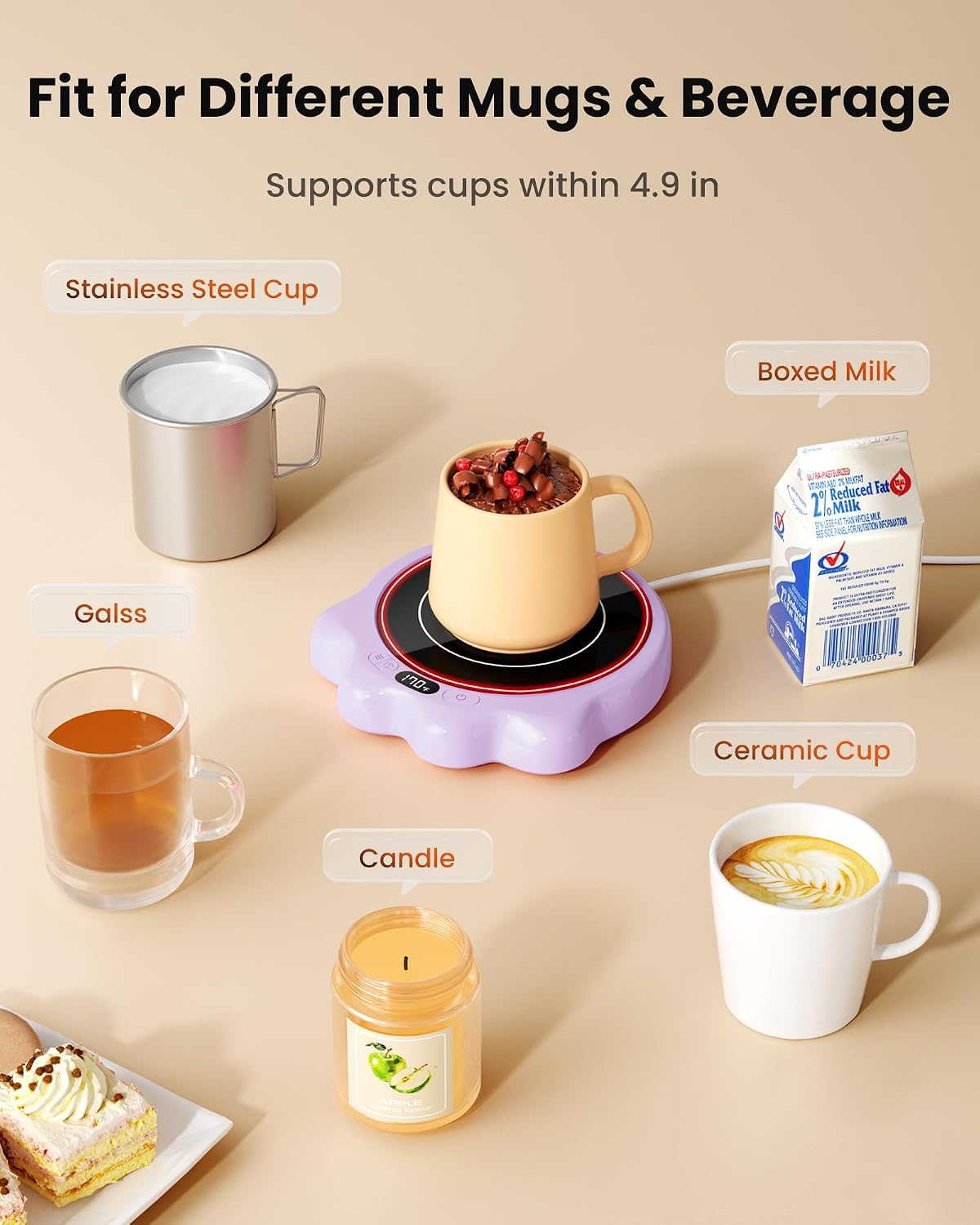 Gaiatop Mug Warmer, 50W Cute Cat Paw Cup Warmers, Heated Plate - Black | 3 Temp Setting, 2-10H Auto Shut Off, Coffee Accessories Keep Beverage Hot for Desk and Home, Stocking Stuffers for Tea Candle