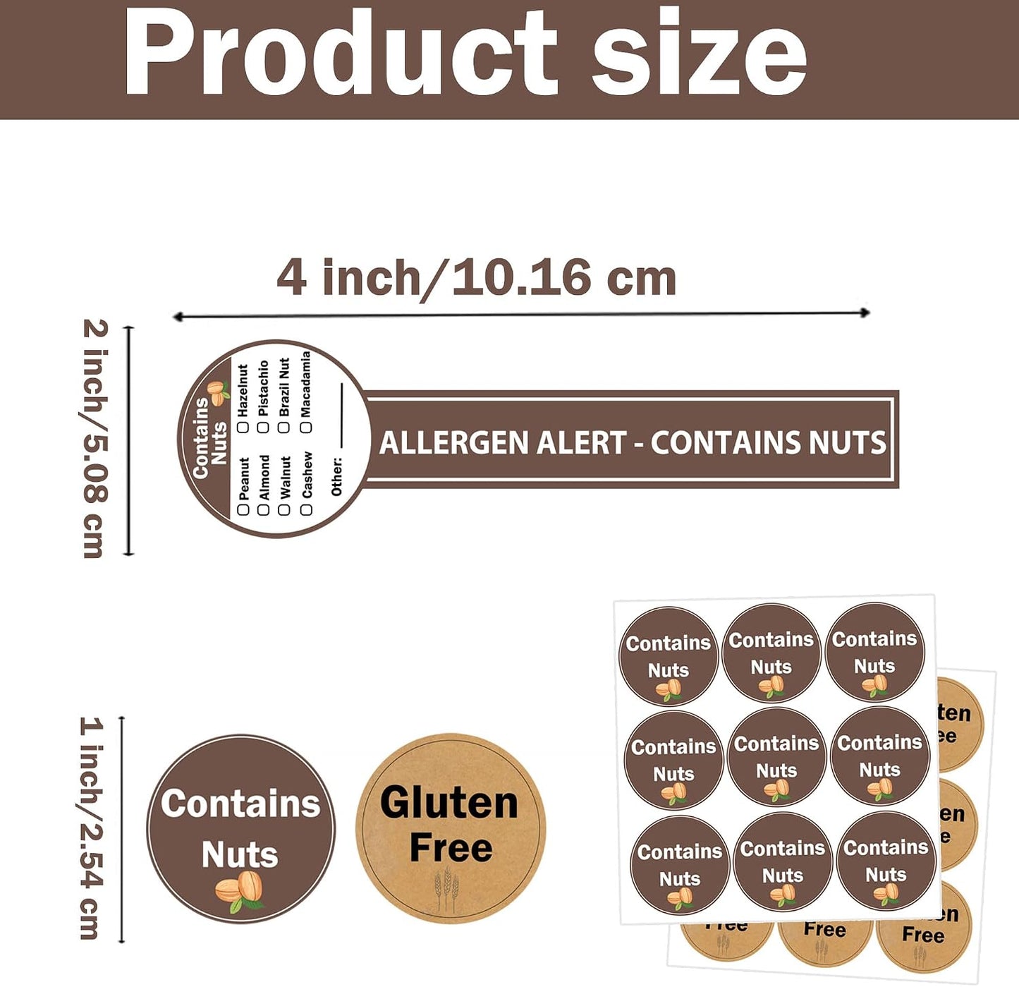 2 x4 Inch Tamper Food Allergy Nuts Stickers Contains Nuts Labels Total 460 Pcs Allergies Food Rotation Advisory Circle Dots for Grocery Stores,Food Packaging