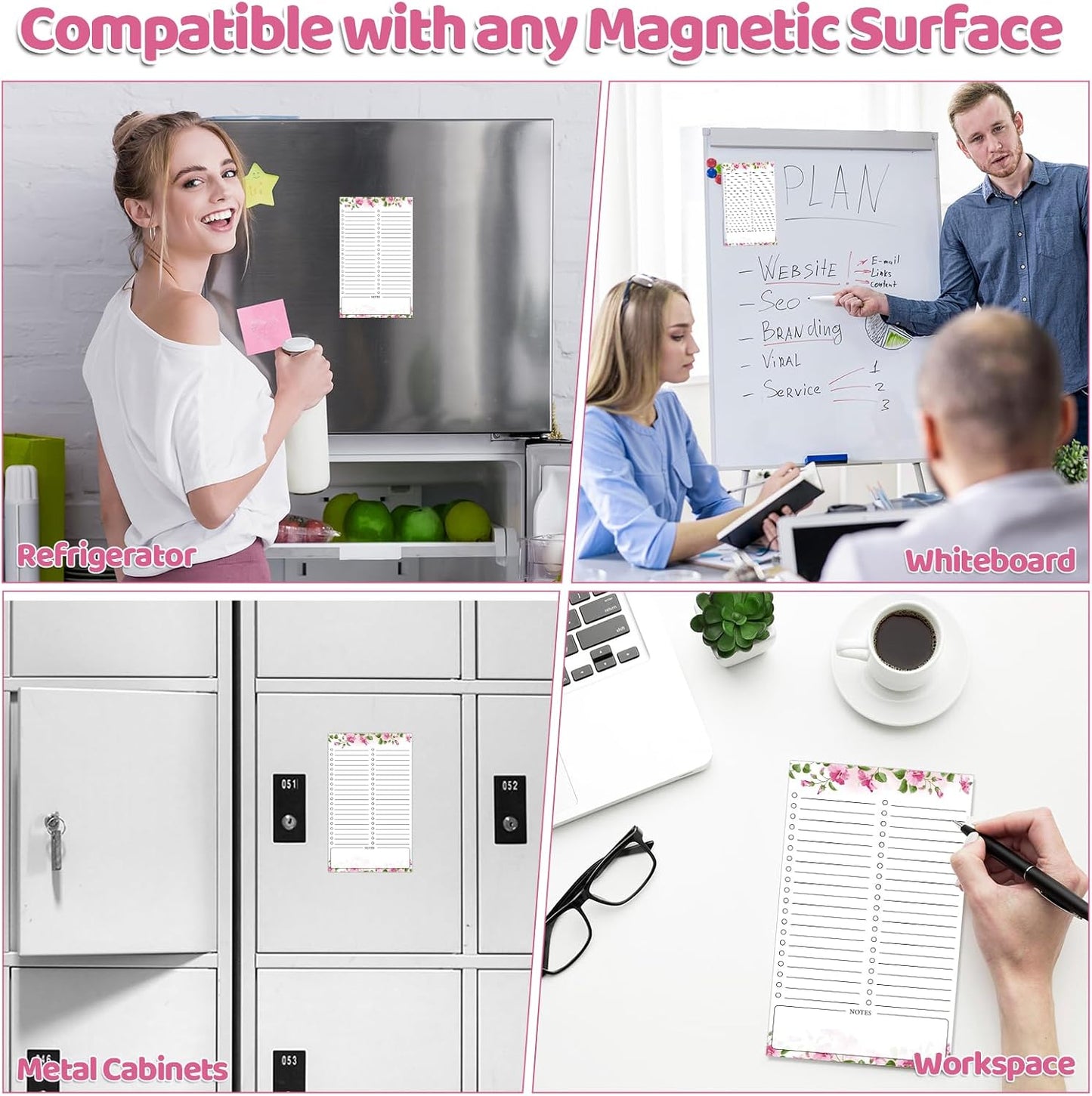 Thboxes 2 Pack Grocery List Magnet Pad for Fridge, 120 Sheets, Pen Holder | 4.5x7.5In Magnetic Grocery List Pad for Fridge, Full Back Shopping Checklist, Notepad for Kitchen, Home Office, Parents, Kids