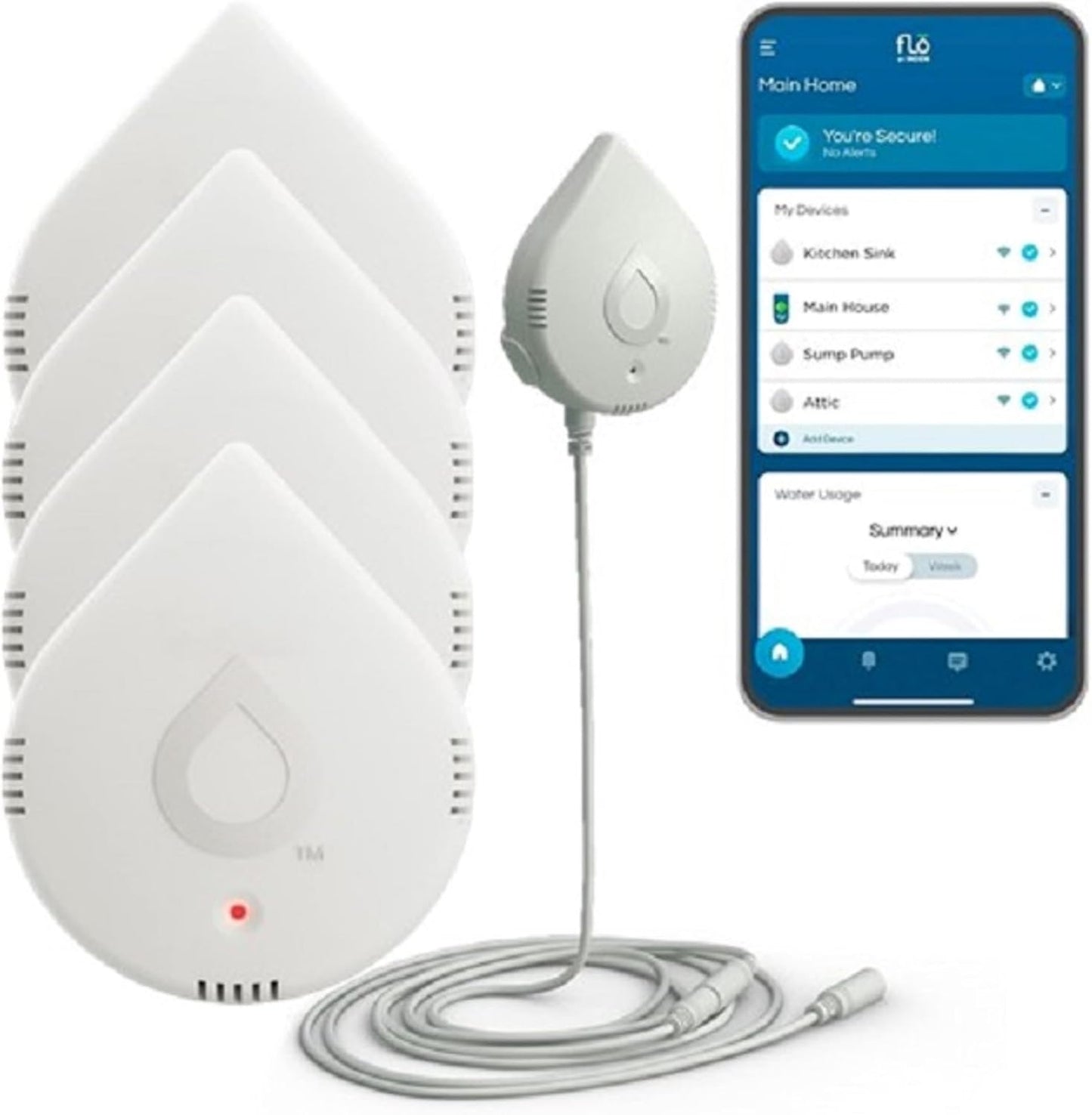 Moen 920-005 Flo Smart Water Leak Detector, White, 3-Pack