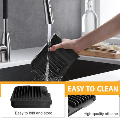 17.7-Inch Kitchen Sink Splash Guard Mat | 7° Slope for Fast Self-Draining | Snap-Lock Design | Universal & Cuttable Silicone Faucet Mat Gray