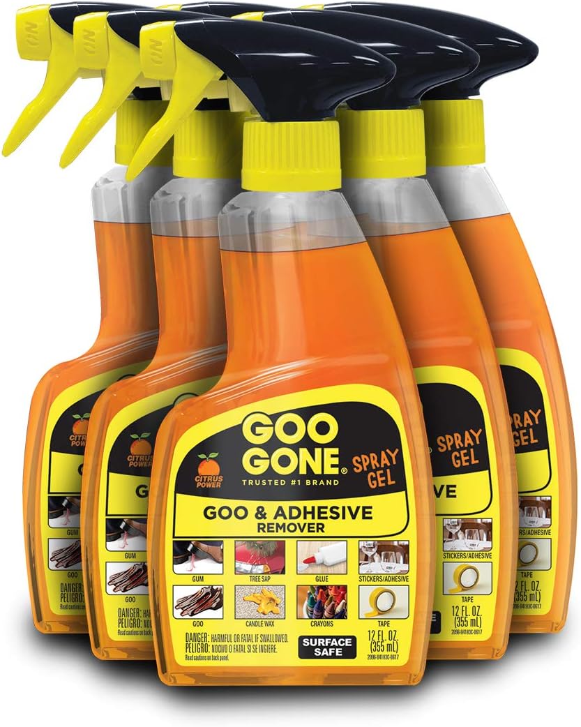 Goo Gone Spray Adhesive Remover Gel, 6 Pack, Removes Glue, Stickers, Tape Residue, Grease, Gum & Wax, Adhesive Spray with Citrus Cleaning Power for Hard Surfaces, Carpets & Fabrics