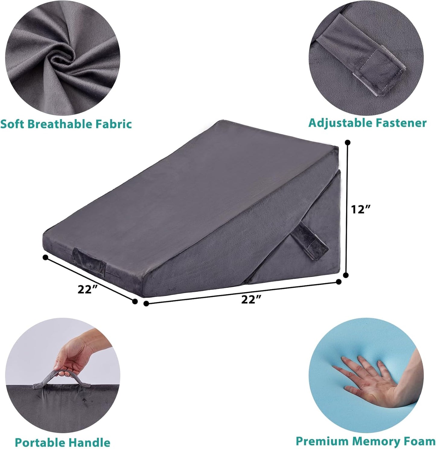 Bedluxe Wedge Pillow Headboard, 3PCS Orthopedic Bed Wedge Pillows Set for After Surgery, Adjustable Pillow Wedge for Acid Reflux&Back Pain Relief, Sleeping, Back Pillow for Bed Sitting Up, White/Grey