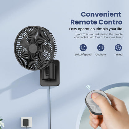LEMOISTAR 8 Inch Small Wall Mounted RV Fan with Remote Control, 90° Oscillating, 4 Speeds, 4 Timer, Adjustable Tilt, 70 Inch Cord, Quiet, for Corner Bedroom Home Office Garage-Black
