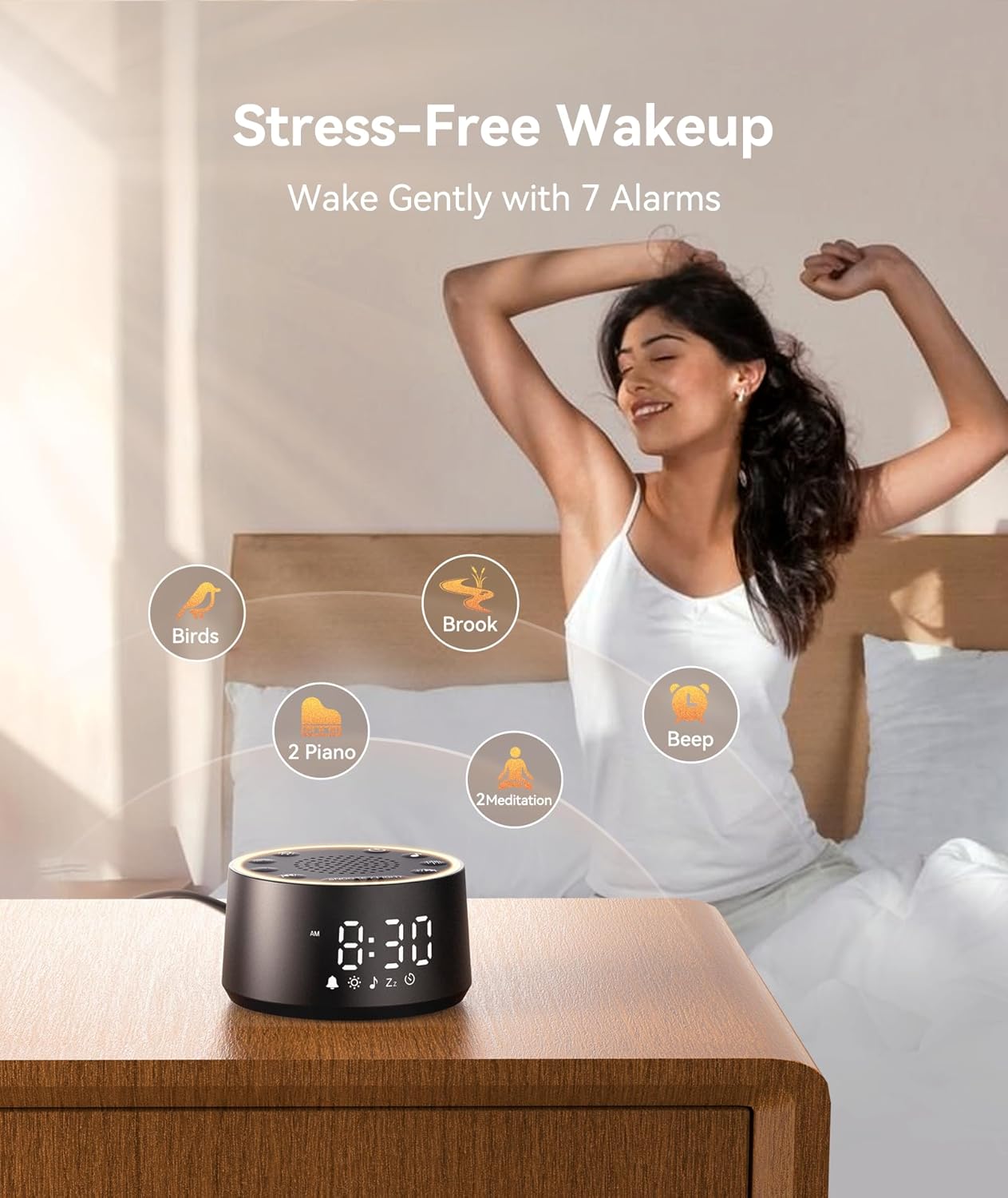 Dreamegg D1 Nova Sound Machine Alarm Clock, White Noise for Sleep, Black | 25 Sounds, 7 Gentle Alarms, Dimmable Clock, 10-480 Min Timer, White Noise Machine Alarm Clock for Heavy Sleepers, Adults
