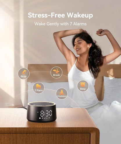 Dreamegg D1 Nova Sound Machine Alarm Clock, White Noise for Sleep, Black | 25 Sounds, 7 Gentle Alarms, Dimmable Clock, 10-480 Min Timer, White Noise Machine Alarm Clock for Heavy Sleepers, Adults