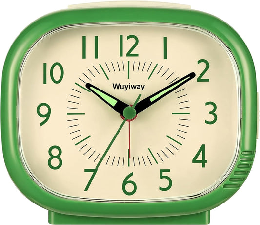 Retro Alarm Clock - Silent Non-Ticking Analog, Battery Operated with Snooze & Night Light, Vintage Style for Bedroom, Office, Nightstand Decor