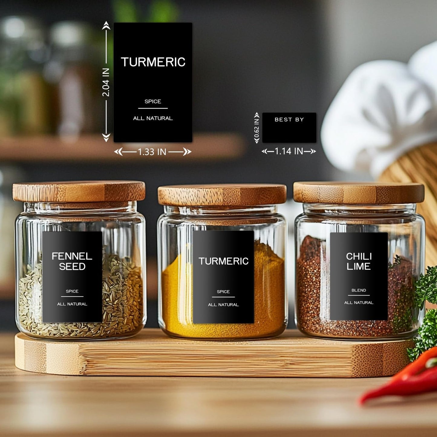 288 Pantry Labels for Food Containers, Black Preprinted Minimalist Waterproof Stickers for Organizing Storage Bins, Jars and Kitchen