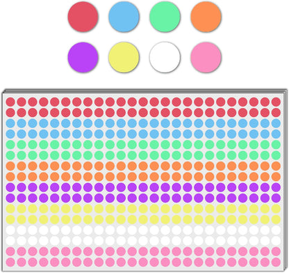 6000 Pack - 1/4" Small Colored Dot Stickers Round Labels, 8 Colors