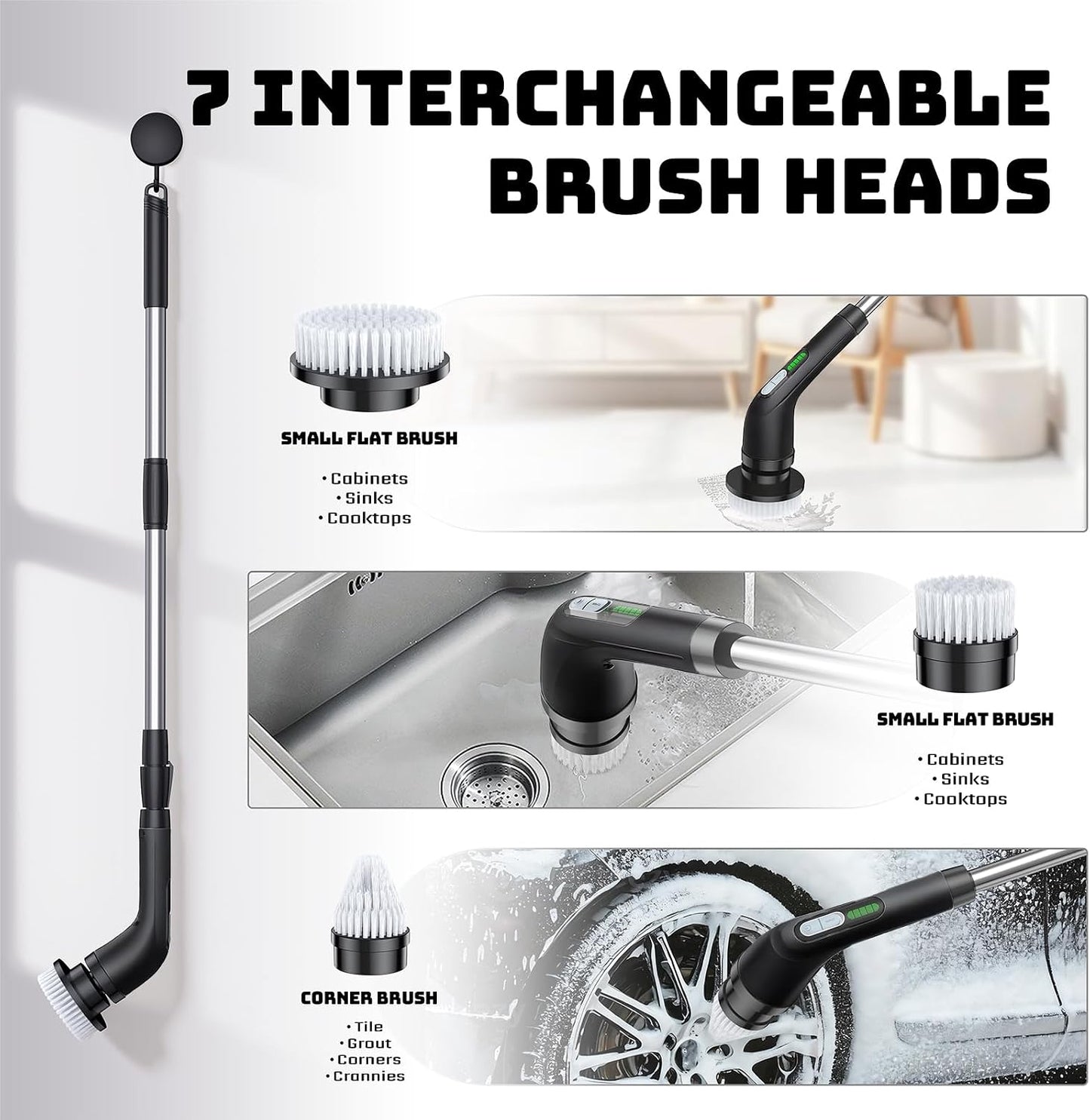 Highyes Electric Spin Scrubber for Cleaning Bathroom: Cordless Power Shower Scrubber - Electric Cleaning Brush for Tile Tub