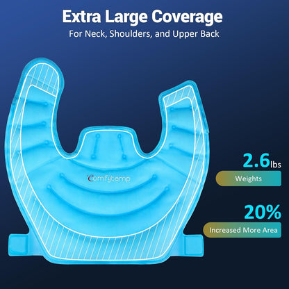 Comfytemp Large Ice Pack for Neck Shoulders Upper Back Pain Relief with Straps, Reusable Gel Ice Wrap Hot Cold Compress Therapy Recovery for Upper Back, Cervical Injuries, Rotator Cuff (Large, Blue)