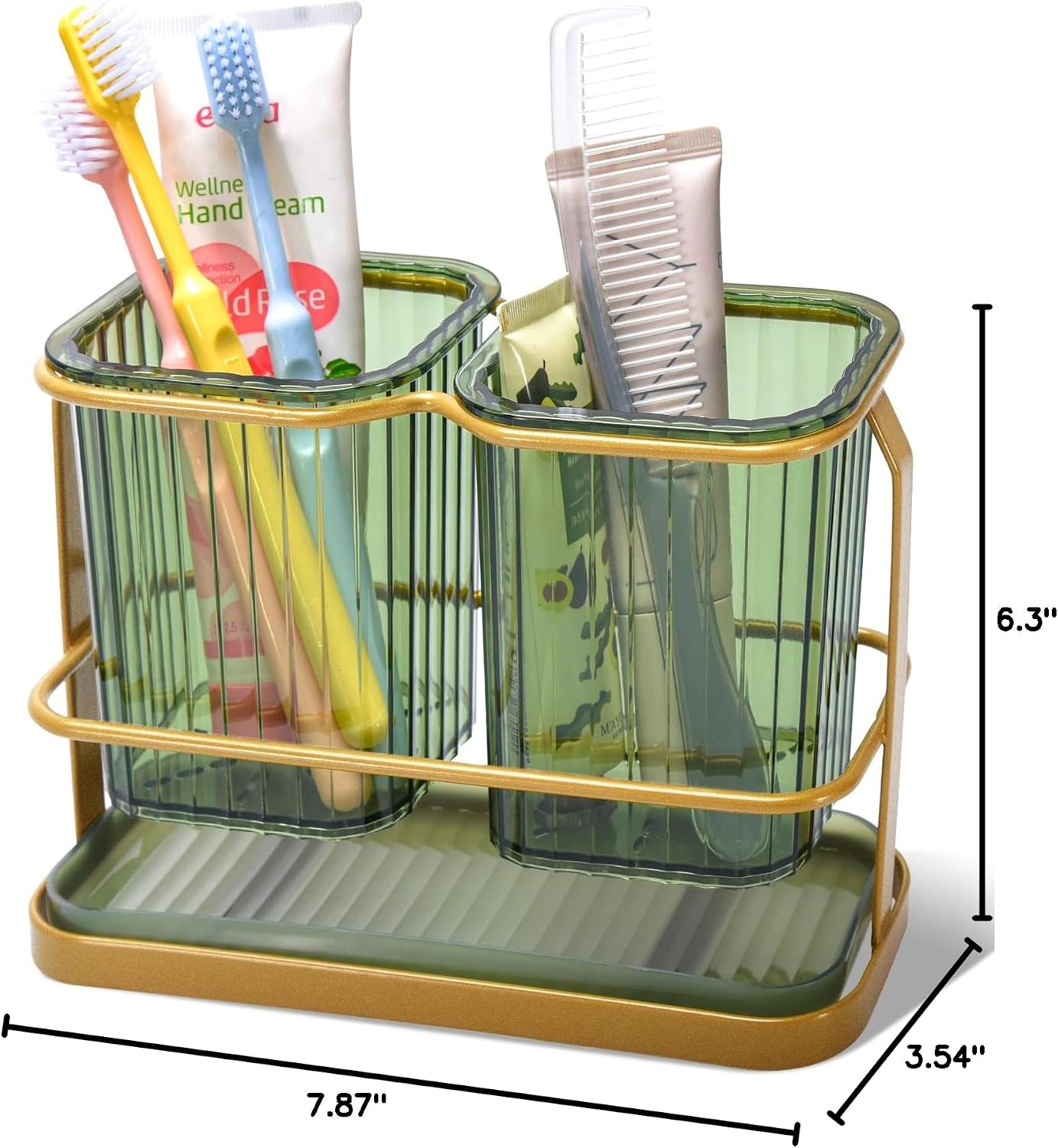 Clear Toothbrush Holders for Bathroom, 2 Cups Wall Mounted, Dry & Wet Separation, Organizers and Storage Set for Family Kids
