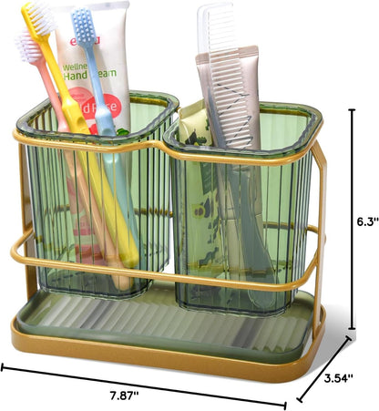 Clear Toothbrush Holders for Bathroom, 2 Cups Wall Mounted, Dry & Wet Separation, Organizers and Storage Set for Family Kids