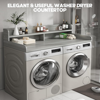 2-Tier Washer and Dryer Countertop with 2.75" H Guard,54" W x 27.5" D Laundry Countertop Cover with Non-Slip Pad,Large Space Laundry Topper for Folding Clothes Over Washer and Dryer-White