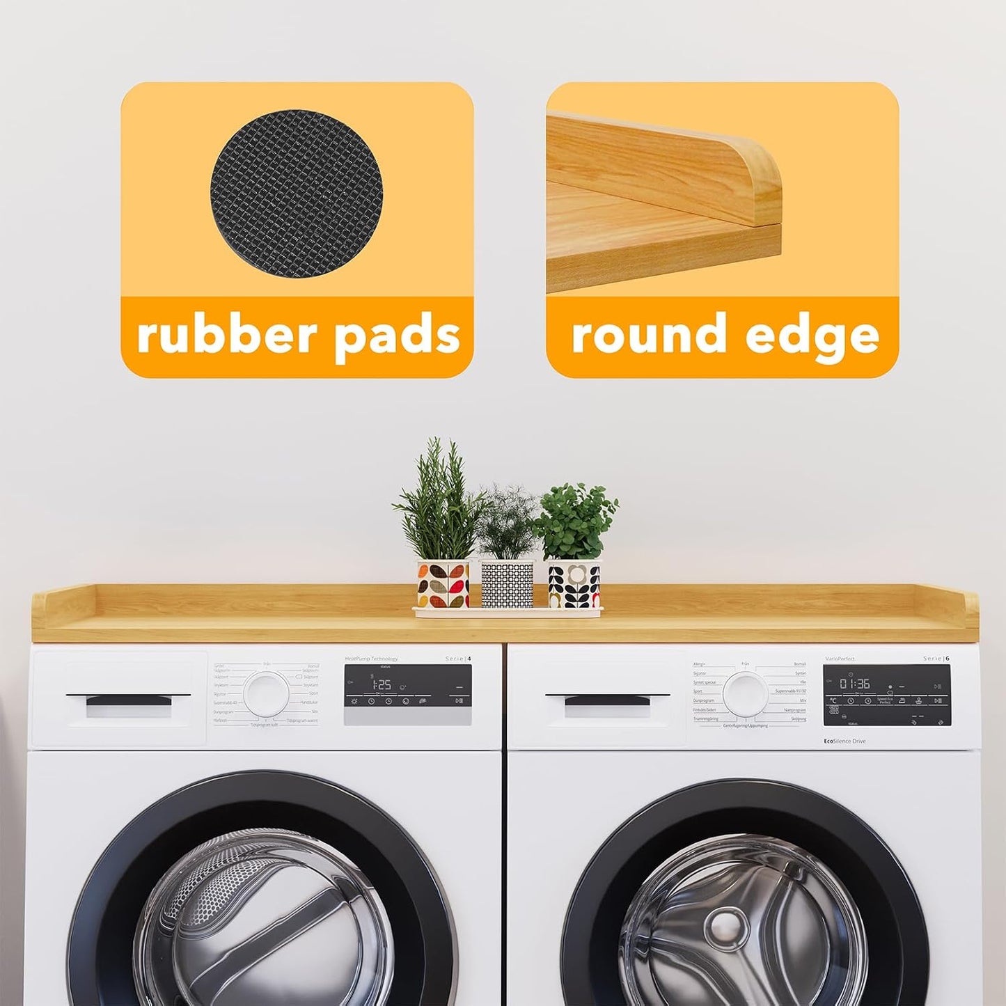 SpaceAid Washer Dryer Countertop, Laundry Wood Shelf Topper with Edge, 54" Width x 27.5" Depth Cover Guard Organizer for Washer and Dryer Laundry Hamper Counter Storage Organization (Black)