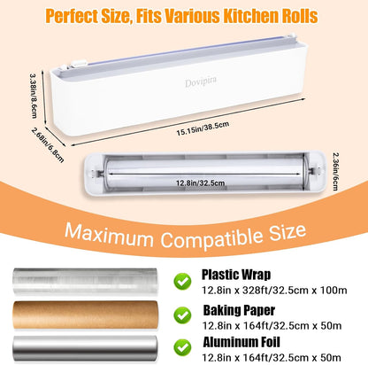 Large Magnetic Plastic Wrap and Foil Dispenser with Cutter | Magnetic & Adhesive Mounting, Fits for Max 12.8In x 984Ft of Plastic Wrap, 12.8In x 328Ft of Foil & Parchment Paper