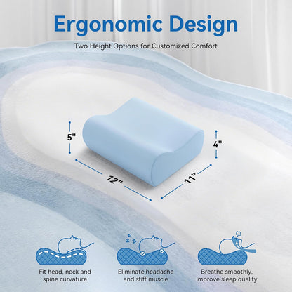 Contour Memory Foam Cervical Pillow for Neck Pain Relief, White | Orthopedic neck support | Standard size | side/back/stomach sleep | cervical alignment | two height choices | washable cover