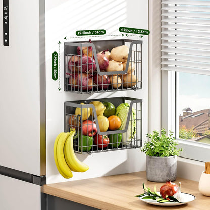 Magnetic Shelf for Fridge, Fruit Basket Magnet Shelves with 2 Hooks | Potato and Onion Storage Bins, Black Magnetic Organizer Side of Fridge Storage, Magnetic Spice Rack for Refrigerator Kitchen