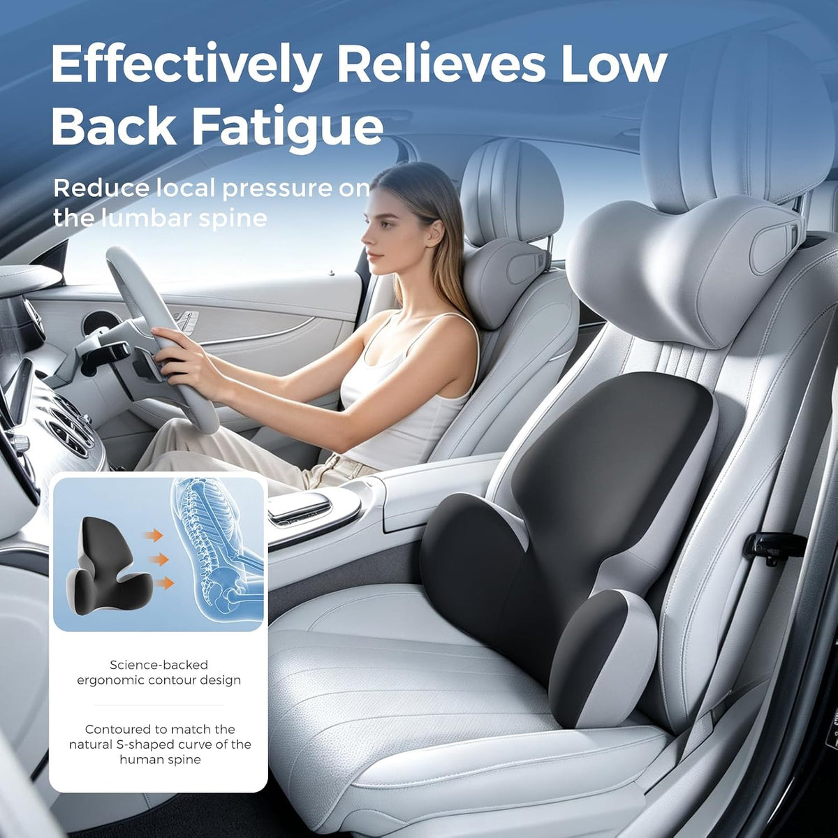BEBAS Lumbar Support Pillow for Car, Memory Foam Back Cushion for Driving