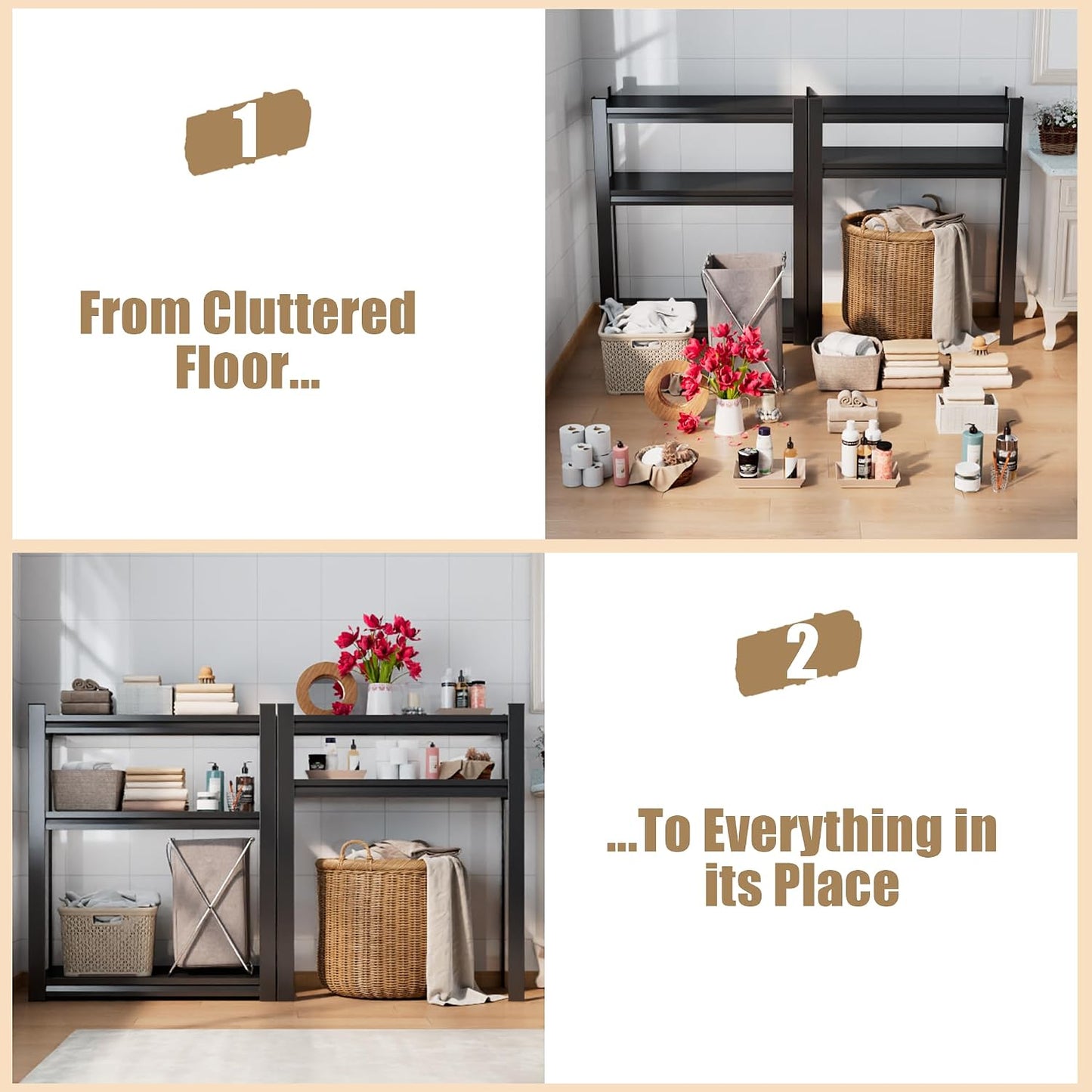 Over Washer and Dryer Shelves, 4 Tiers Adjustable Height Laundry Room Storage and Organizer Standing Shelf, Metal Freestanding Space Saving Organizers Shelf (4-Tier 63" H*45" W*15.7" D)