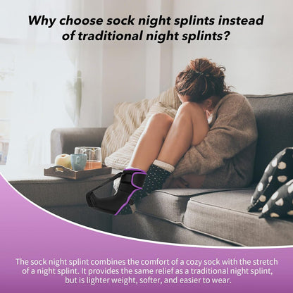 Plantar Fasciitis Night Splint Sock with Massage Ball for Tension Relief, Alleviate Pain from Plantar Fasciitis, Arch Pain, Heel Spur, Foot-drop and Achilles Tendonitis, Soft and Comfortable Foot Brace for Men and Women, Large-Black