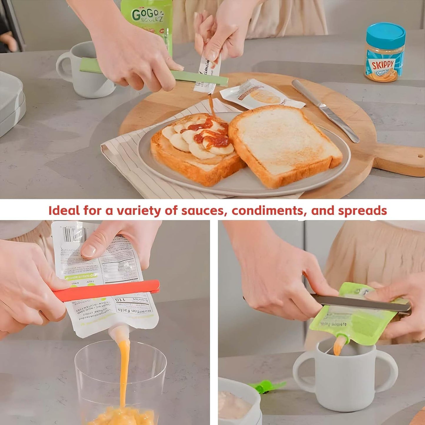 Food Sauce Bag Squeezer - Sauce Bag Extruder and Condiment Extractor Tool for Kitchens, Portable ABS Sauce Pouch and Food Squeezer, Set of 2