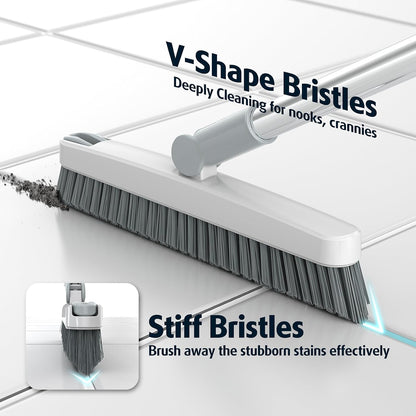 AIR U+ Heavy Duty Grout Scrub Brush with Long Handle & Hair Clip | 180° Swivel Scrub Brush V-Shape Grout Line Scrubber Stiff Bristles for Deep Cleaning Crevice, Tile Line, Corners